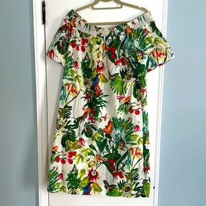 J. Crew Ratti Tropical Floral off-the-shoulder shift dress. Size 14 Tall.